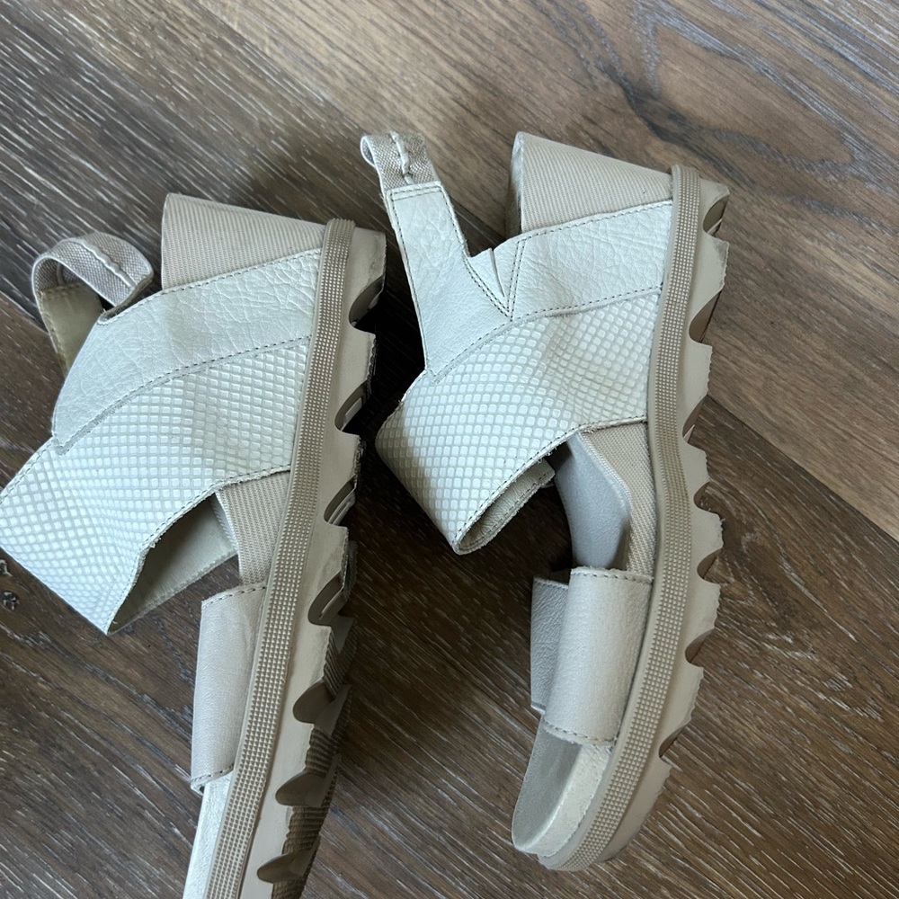 Sorel Joanie Leather Women's White Wedge Sandals Sz 8.5